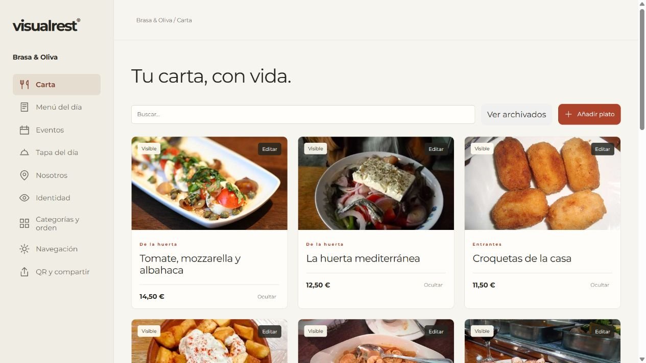 VisualRest back office for menus, events and categories